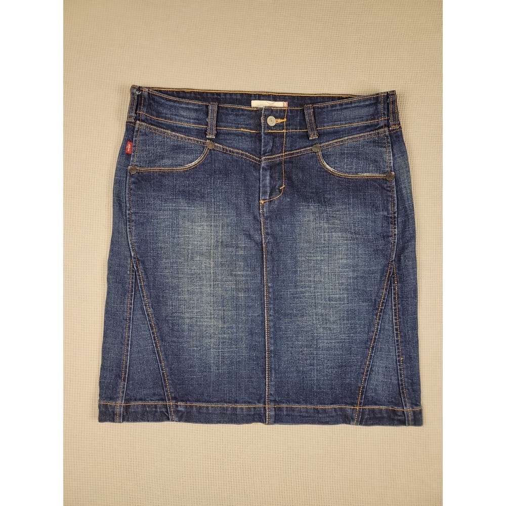 Levis Denim Skirt Womens 10 Dark Wash Jean Classic Skirt Y2K Summer Everyday